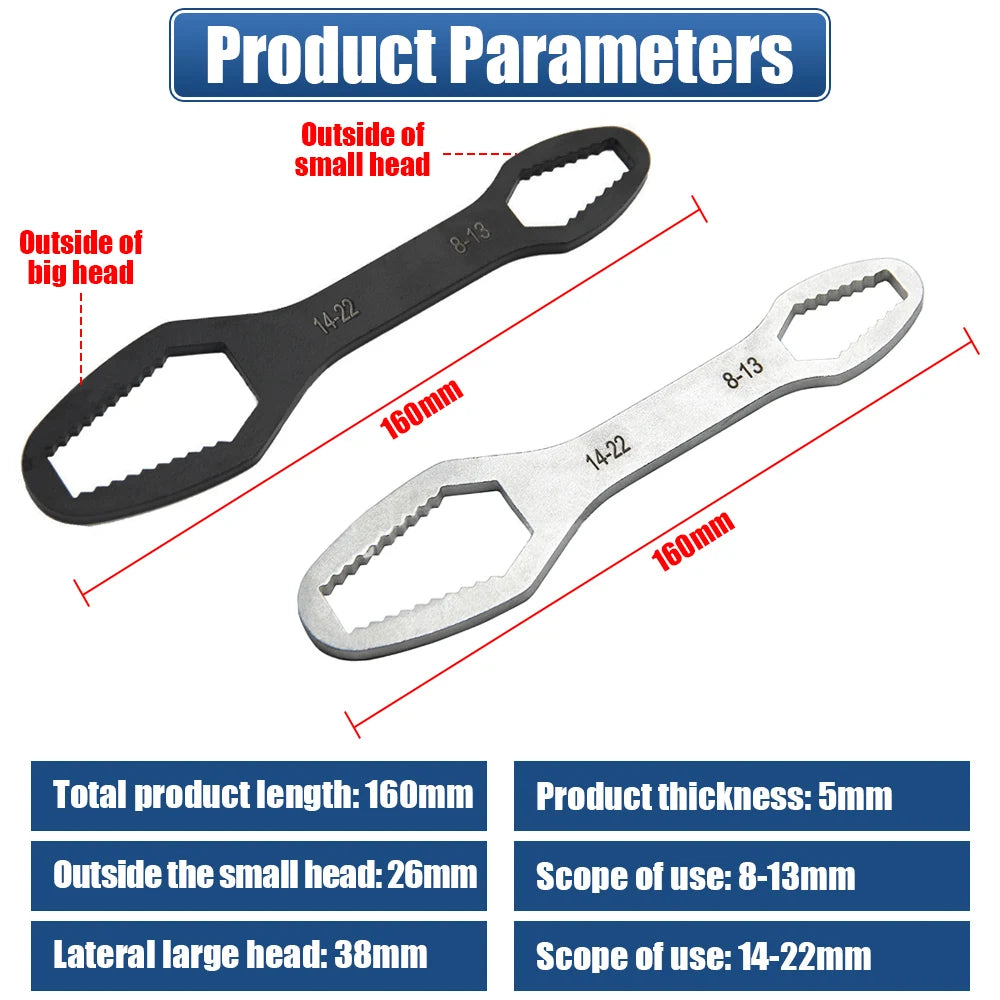 3-17mm8-22mm Universal Torx Wrench Adjustable Multifunction Wrench Board Double-head Multipurpose Torx Spanner Repair Hand Tools