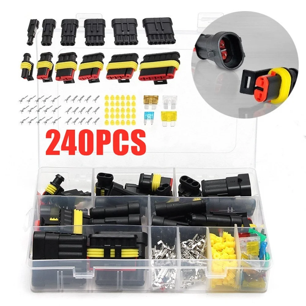 STONEGO 240/352Pcs Car Waterproof Connector Kit HID Xenon Lamp Harness Plug Connector 1/2/3/4 Holes