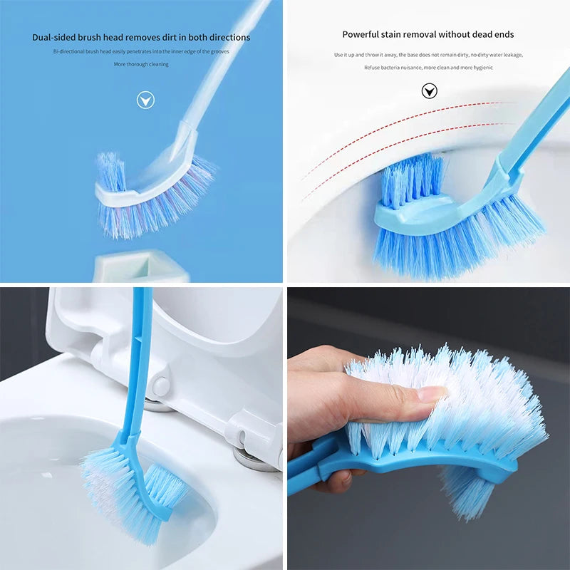 Brosse de nettoyage pour toilettes en plastique à long manche, brosse de nettoyage double face pour coins morts, brosse de toilette à poils doux, brosse pour joints de sol