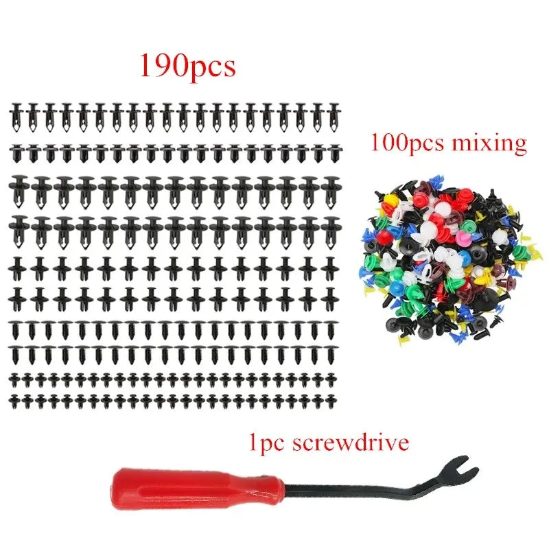 190pcs 6 Size Auto Fastener Clips Mixed Car Clips Retainer Rivet Door Panel Fender Liner Bumper Fender Trim Car Accessories