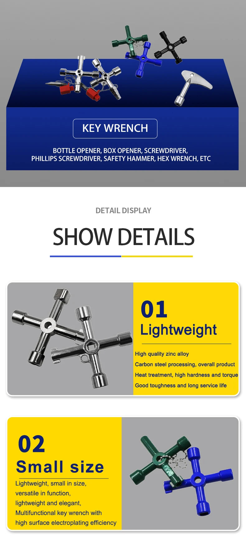 Electric Cabinet Car Elevator Cross Key Wrench Water Meter Valve Key Internal Triangle Wrench Multi-purpose Tool Portable