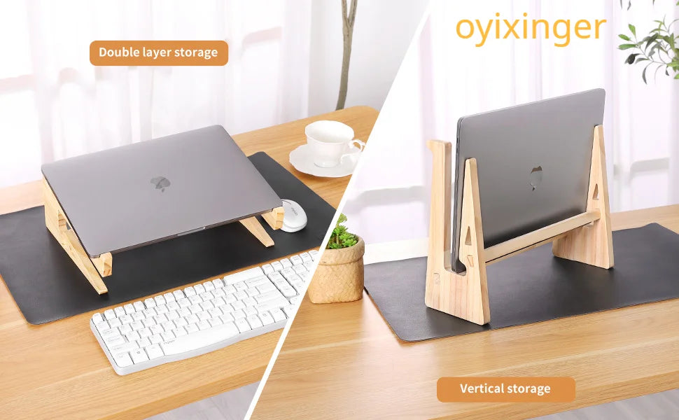 Wood Laptop Stand For MacBook Pro Universal Computer Stands For Desk Vertical Laptop Holder Wooden Laptop Riser For MacBook Air