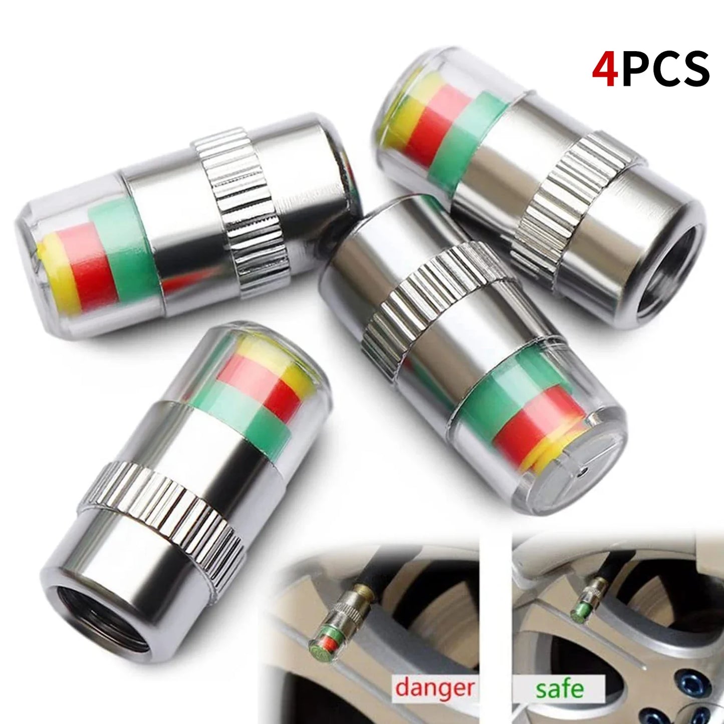 4Pcs 2.4 Bar Car Tire Pressure Guage Cap Sensor Indicator Alert Monitoring Tool Tyre Cap Indicator Alert Air Pressure Gauge