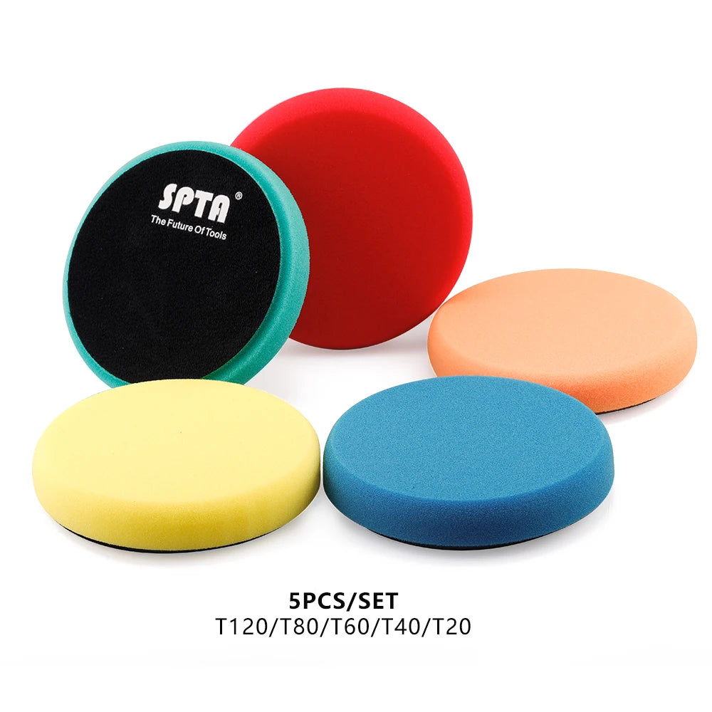 SPTA 5inch 5pcs Mix Color Car Polishing Pads Car Spong Buffing Polish Pad With Hook&Loop For DA/RO/GA Car Buffer Polisher