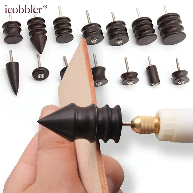 Black Ebony Wood Leather Burnisher Polished Rods, Leather Craft Edge Slicker Tool, Electric Polished Tip Head DIY Rotary Sets