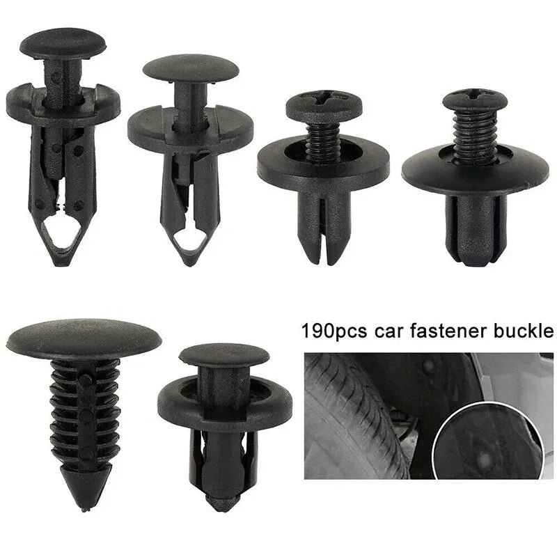 190PCS Set Car Universal Buckle 6 Models Size Fastenr Rivet Clamping Fastener Buckle Car Accessory ABS Material Fixed Screw