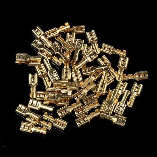 100 Teile/los 2,8/4,8/6,3mm Weiblich Männlich Crimp Terminal Draht Stecker Gold Messing/Silber Auto Lautsprecher elektrische Kabel Terminals Kit 