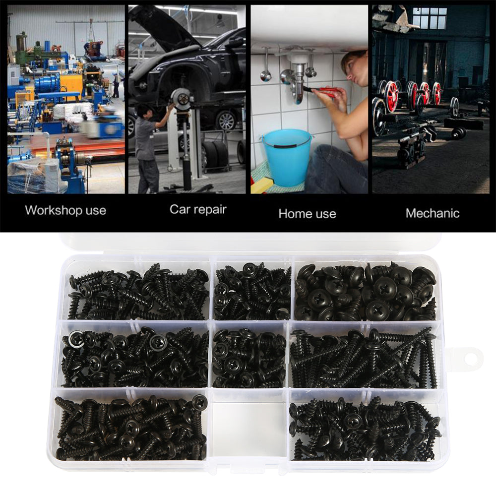 340/500pcs Pan Head Tapping Screw Cross Head M3/M4/M3.5/M4.8 Self Tapping Screw Set Assortment Kit Black Furniture Carbon Steel