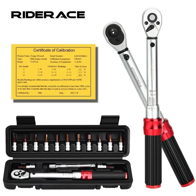 RIDERACE Fahrrad-Drehmomentschlüssel-Set, 15-teilig, 1/4 Zoll, 2–24 Nm, Dual-Directional-Fahrrad-Inbusschlüssel, Werkzeug-Steckschlüssel, Pro-Motorrad-Reparatur-Set 