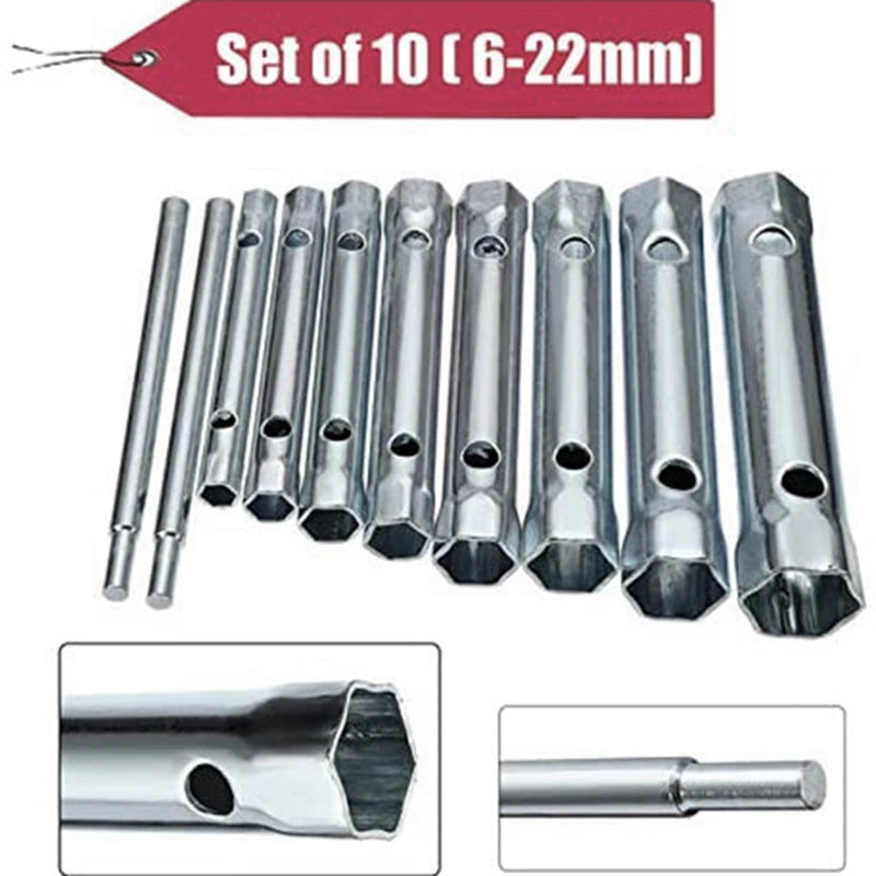 Lot de 10 clés tubulaires métriques de 6 à 22 mm, clé à bougie d'allumage en acier à double extrémité pour outils manuels de réparation de plomberie automobile 