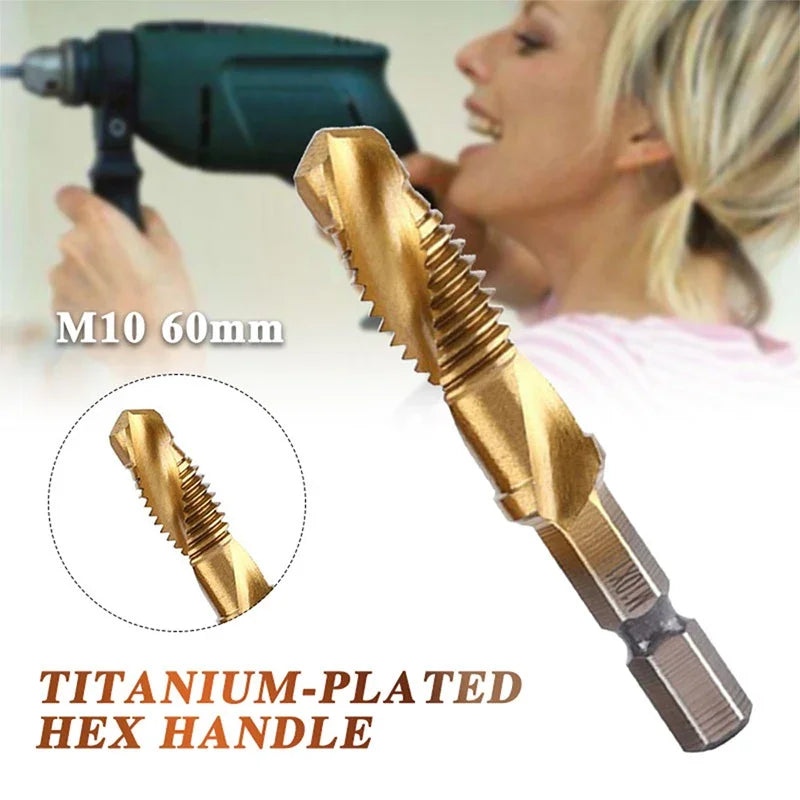 Hotselling Titanium Plated Hex Shank HSS Screw Thread Metric Tap Drill Bits Screw Machine Compound M3 M4 M5 M6 M8 M10 Hand Tools