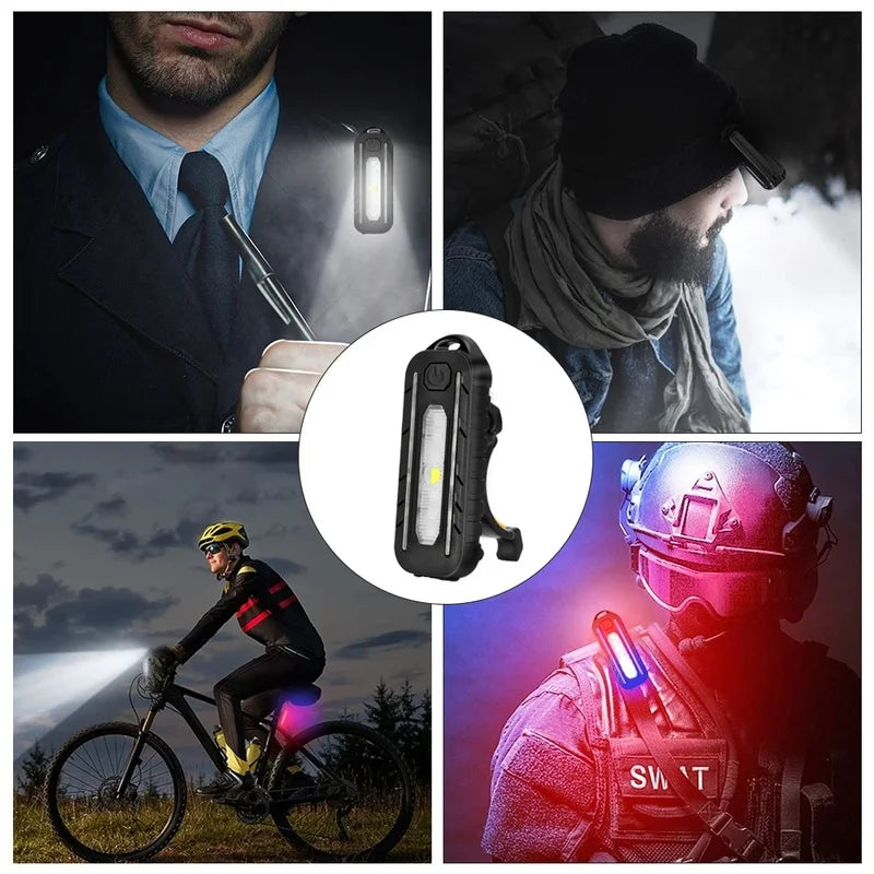 Feu arrière de vélo à LED rouge et bleu avec clip, éclairage d'urgence pour police, rechargeable par USB, clignotant, lampe torche de sécurité 