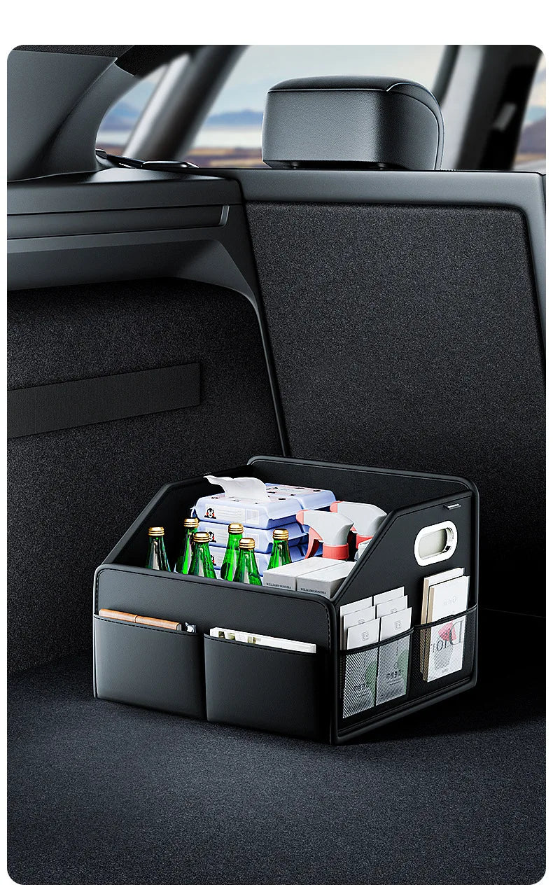 Car Trunk Organizer Storage Box PU Leather Vehicle Folding Collapsible Cargo Boot Organiser Box For SUV MPV Auto Seat Back Box