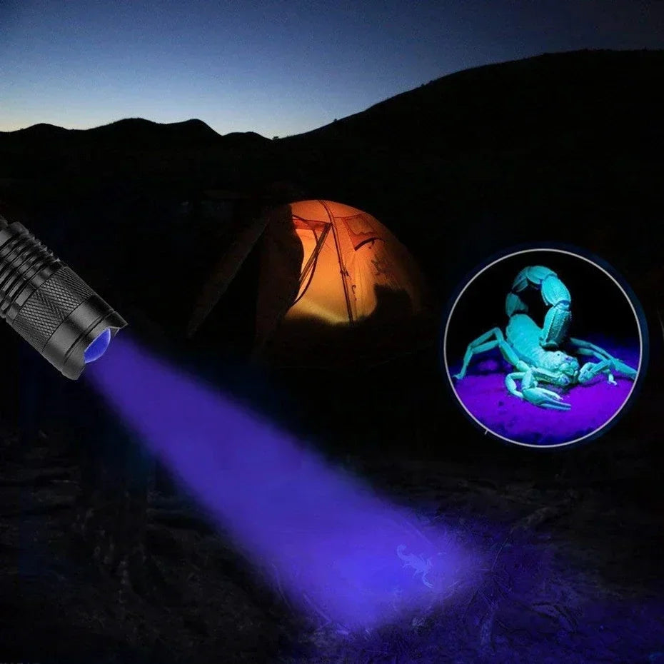 Lampe de poche portable à LED UV 395 nm, lumière noire, longueur d'onde violette, détecteur d'urine d'animaux, scorpion, hygiène féminine 