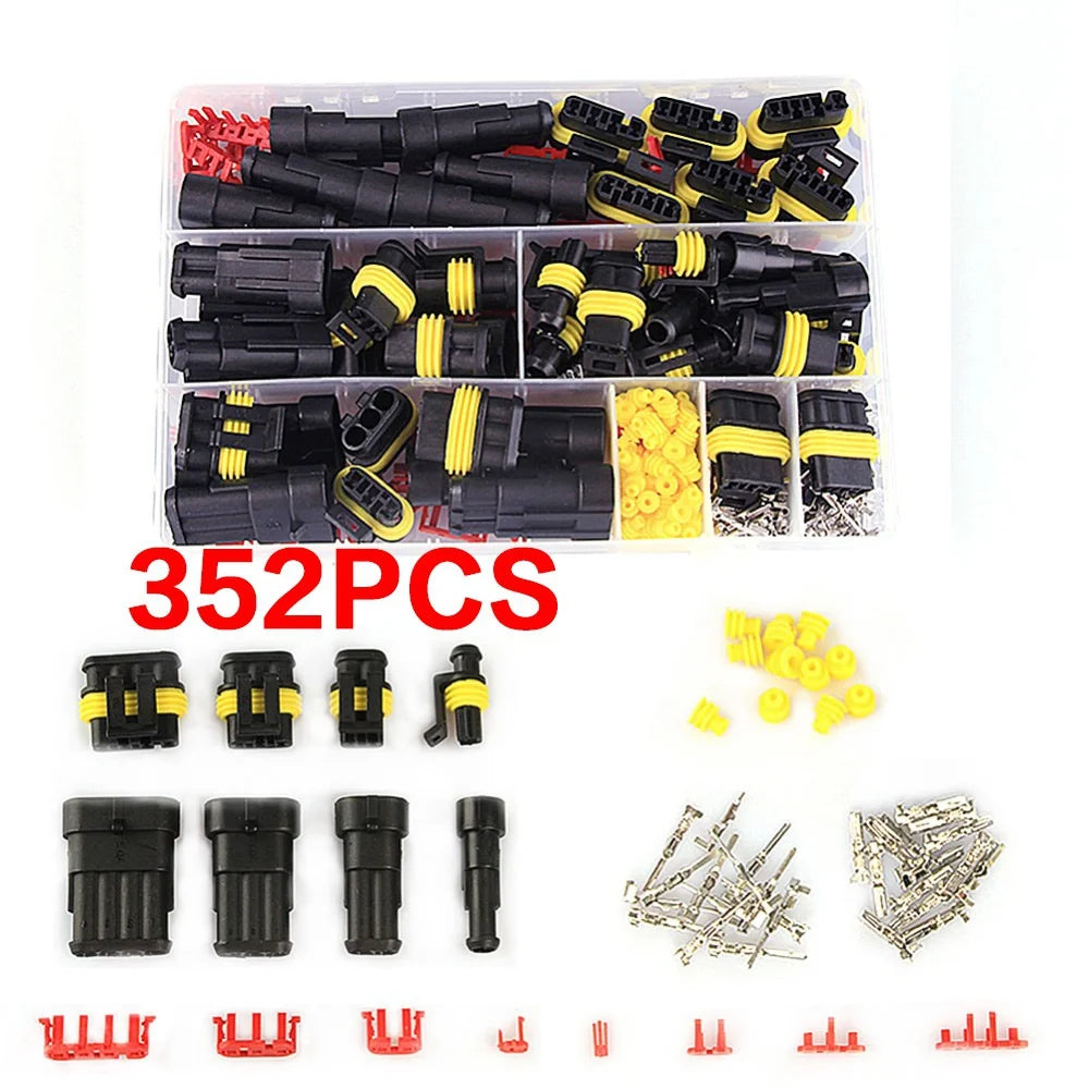 STONEGO 240/352Pcs Car Waterproof Connector Kit HID Xenon Lamp Harness Plug Connector 1/2/3/4 Holes