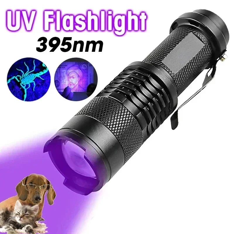 Lampe de poche portable à LED UV 395 nm, lumière noire, longueur d'onde violette, détecteur d'urine d'animaux, scorpion, hygiène féminine 