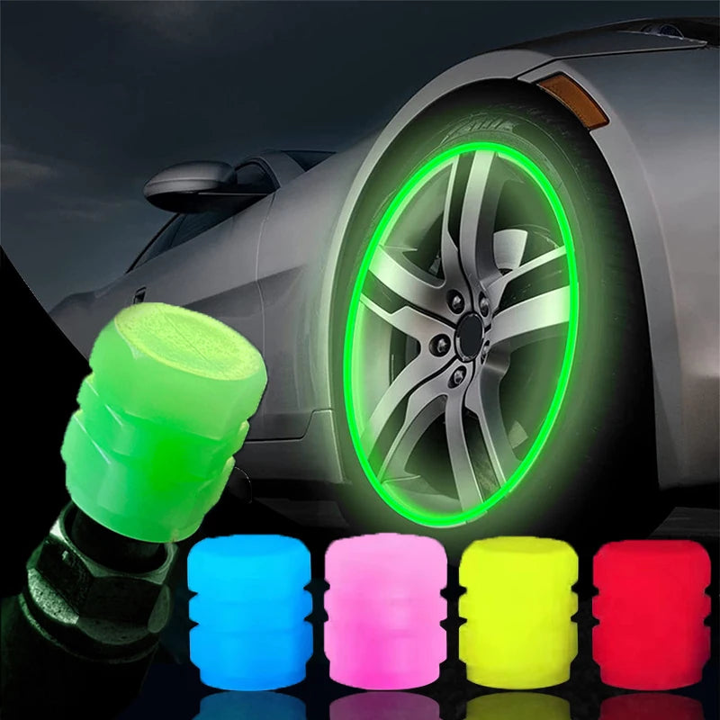 Luminous Valve Caps Fluorescent Green Blue Night Glowing Car Motorcycle Bicycle Wheel Styling Tyre Hub Universal Cap Decor 4Pcs