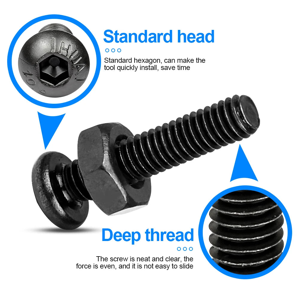 NINDEJIN hex hexagon socket button head screw nut carbon steel m2 m2.5 m3 m4 m5 m6 allen round head screw set bolt and nut set