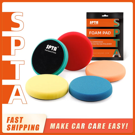 SPTA 5inch 5pcs Mix Color Car Polishing Pads Car Spong Buffing Polish Pad With Hook&Loop For DA/RO/GA Car Buffer Polisher