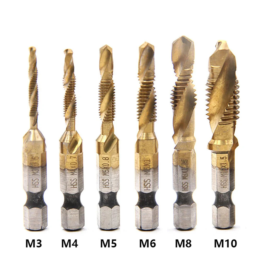 New Titanium Plated Hex Shank HSS Screw Thread Metric Tap Drill Bits Screw Machine Compound M3 M4 M5 M6 M8 M10 Hand Tools