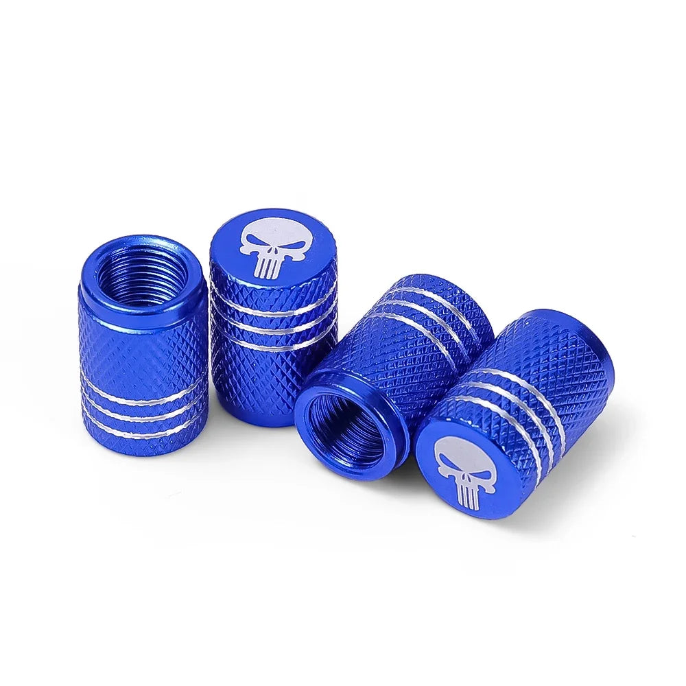 New 4pcs/pack Aluminum Alloy Valve Core Cover Creative Skull Head Logo Car Tire Valve Caps -with Sealant Pad Accessories Tools