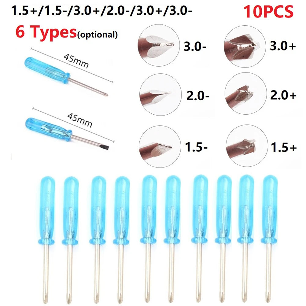 10pcs Mini Slotted Cross Screwdrivers Portable Screw Driver For X-Box Laptop Repair Tool Hand Tool 1.5+/1.5-2.0+/2.0-/3.0+/3.0-