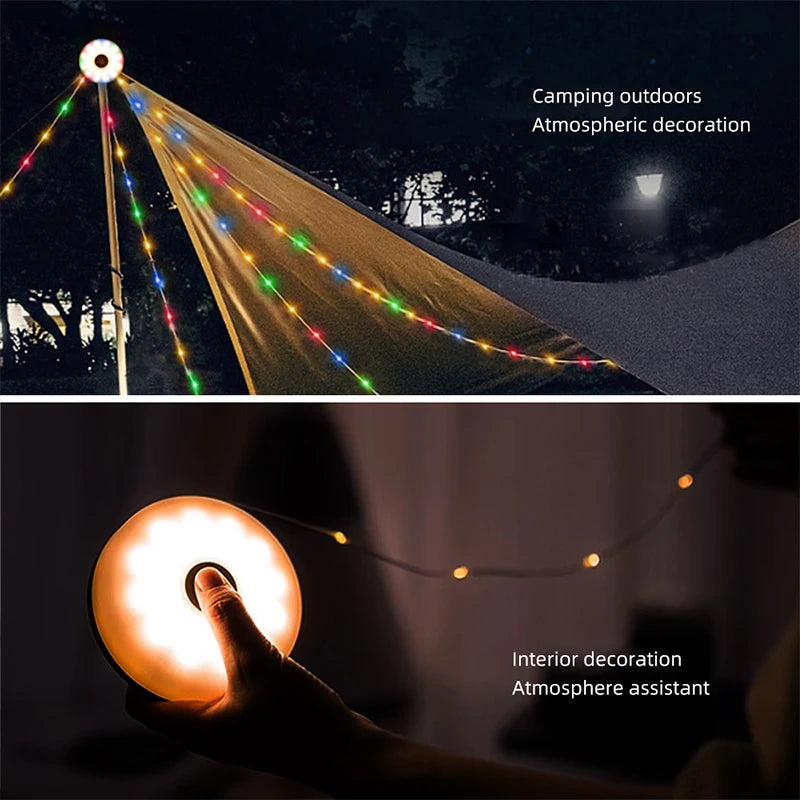 LED Camping Lamp Strip Atmosphere 10M Length Waterproof Recyclable Light Belt Outdoor Garden Decoration Lamp for Tent Room