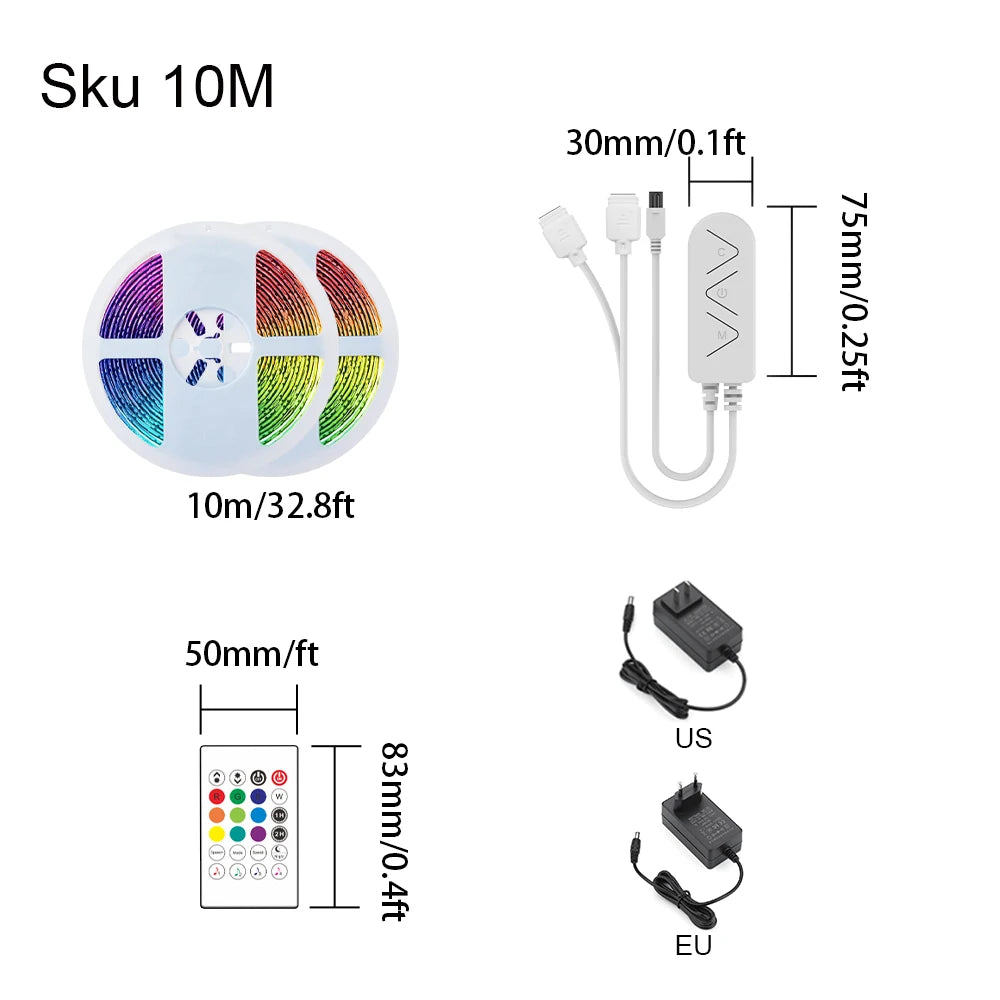 EU-Stecker LED-Lichtstreifen RGB 5050 Musiksynchronisation Farbwechsel APP-Steuerung DC 12V LED-Leuchten Flexibles Lampenband für TV-Hintergrundbeleuchtung 