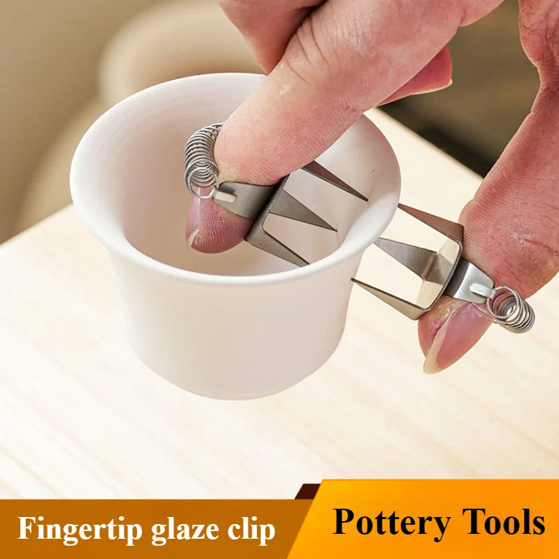 Pottery Glaze Tools Fingertip Dip Glaze Clip Stainless Steel Glaze Clip DIY Tea Cup Small Ceramic Coloring and Glazing Tool