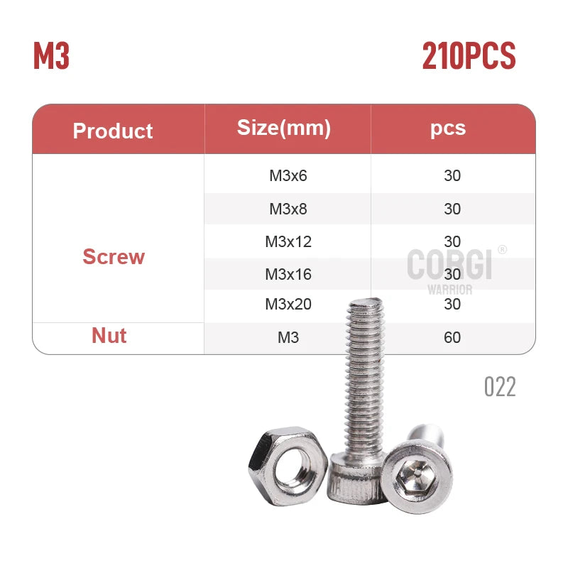 100-720 Pcs Hex Socket Head Cap Machine Screws Kit M2 M2.5 M3 M4 M5 Stainless Steel Allen Bolts Nuts Assortment Set with Wrench