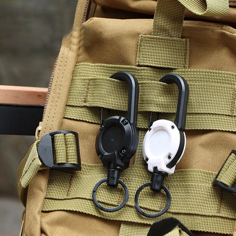 1pc Steel Wire Tactical Automatic Retractable Buckle Rope Camping Supplies Anti-theft Elastic Keychain Carabiner Buckle Rope캠핑용품