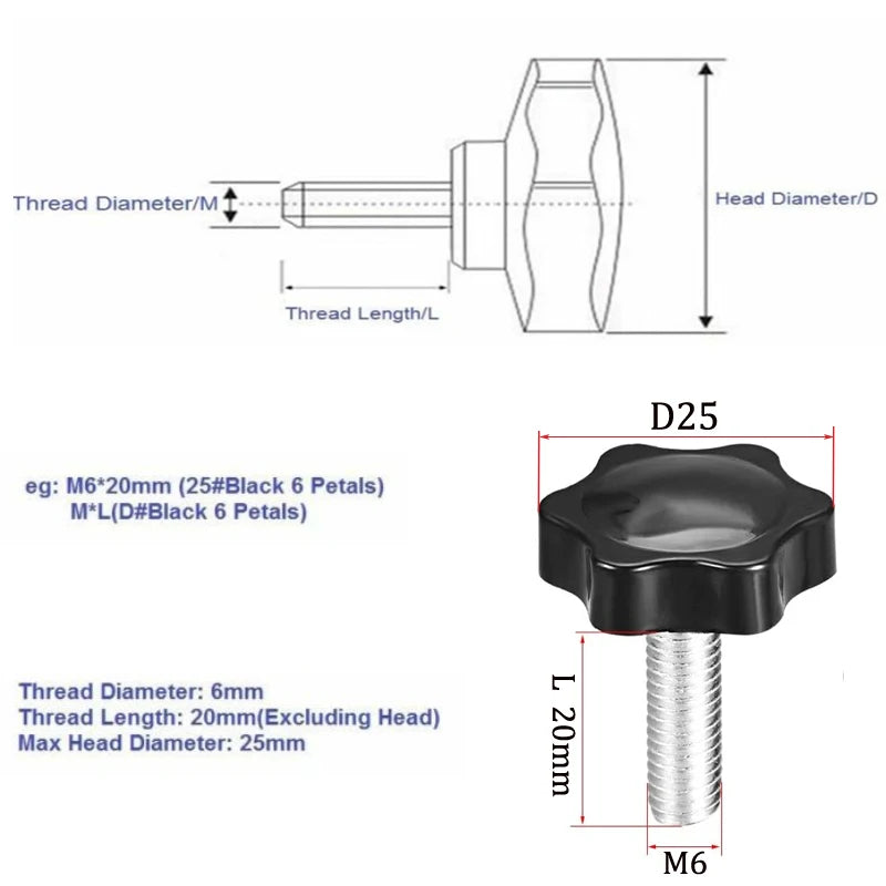 5/10PCS Star Shape Thread Clamping Handle Bolt Bakelite Hand Knob Tightening Screw Industry Equipment Plastic Steel M5 M6 M8