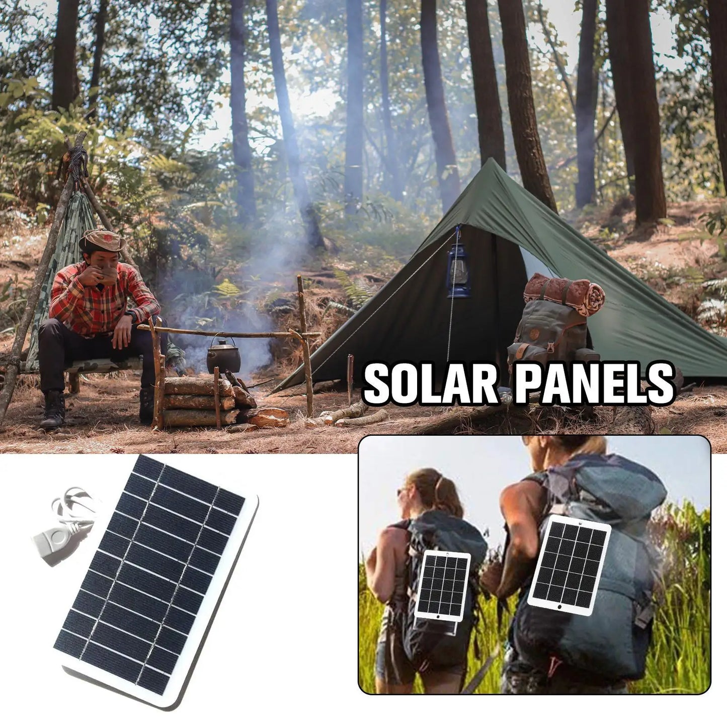 Tragbares Solarpanel, 5 V, 2 W, Solarplatte mit USB-sicherer Ladung, stabilisierendes Batterieladegerät für Power Bank, Telefon, Outdoor, Camping, Zuhause 