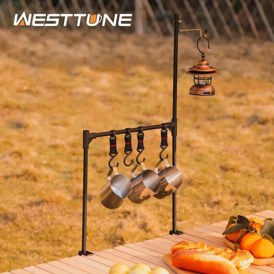 WESTTUNE Outdoor Desktop Storage Rack Camping Tableware Hanging Rack Ultralight Aluminum Alloy Shelves Stand Rack with Hooks