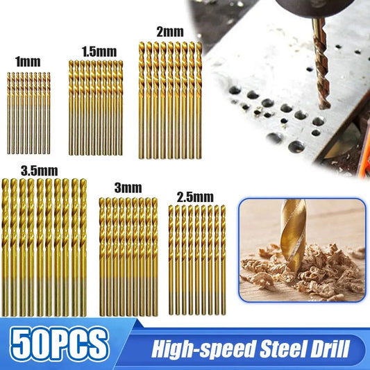 50pcs High Speed Steel Ti-plated Twist Bit Titanium Coated Drill Bits Tool High Quality Power Tools 1mm 1.5mm 2mm 2.5mm 3mm - ToolFlx