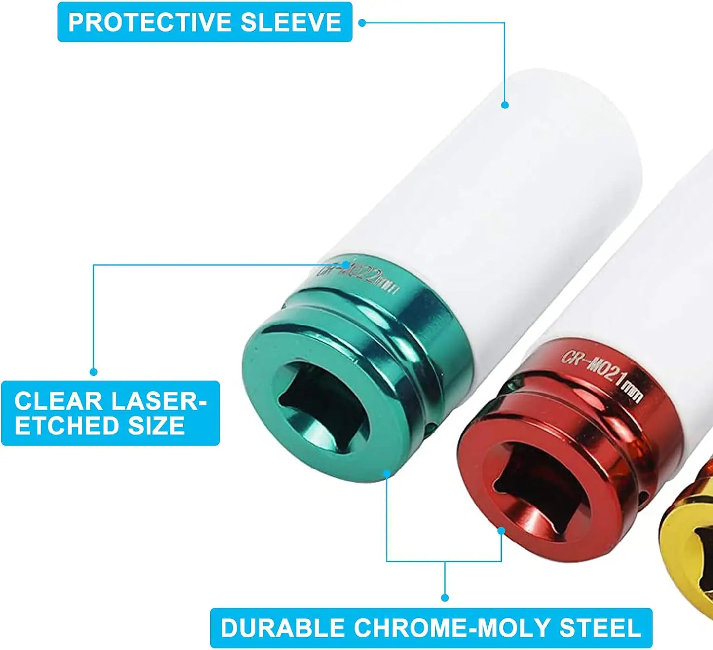 Drive Wheel Protector Impact Socket Impact Sleeve Set Durable Plastic Sleeves 15mm, 17mm, 19mm, 21mm, and 22mm