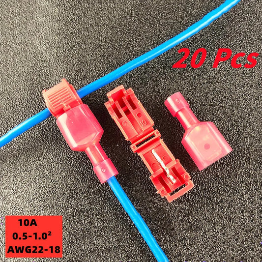 20pcs red T-shaped terminal blocks, wire and cable connection clamps, quick and non-stripping plugs, cable connectors Home