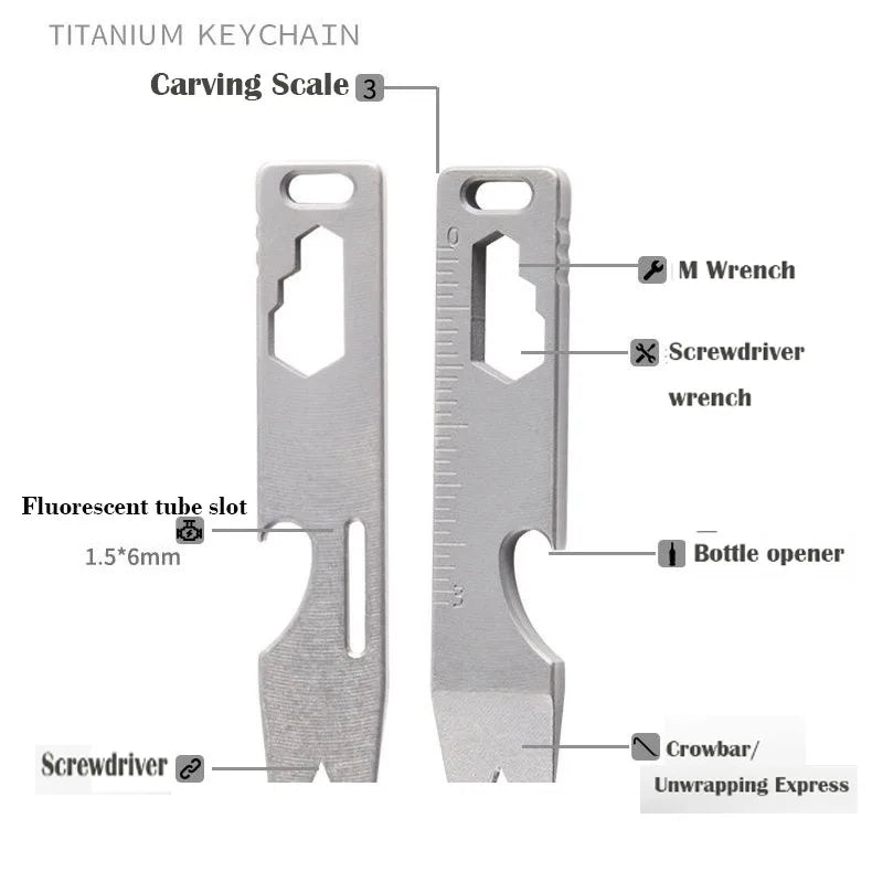 8 EN 1 MINI TC4 Alliage de Titane Crowbar Décapsuleur Échelle Graduée Clé Hexagonale EDC Outils Extérieurs Équipement de Camping Multifonction 