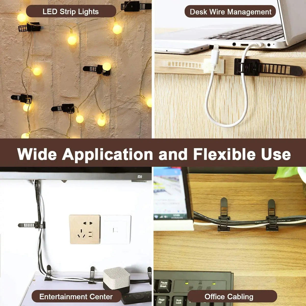 Adhesive Cable Ties Wire Management Clips Cable Organizer for Desk Wall Adjustable Cable Holder for Power Cord Mouse Headphone