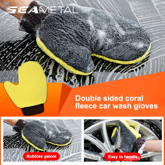 SEAMETAL Car Wash Glove Double-Faced Coral Fleece Auto Cleaning Mitt Gloves Car Window Door Glass Paint Cleaner Care Products