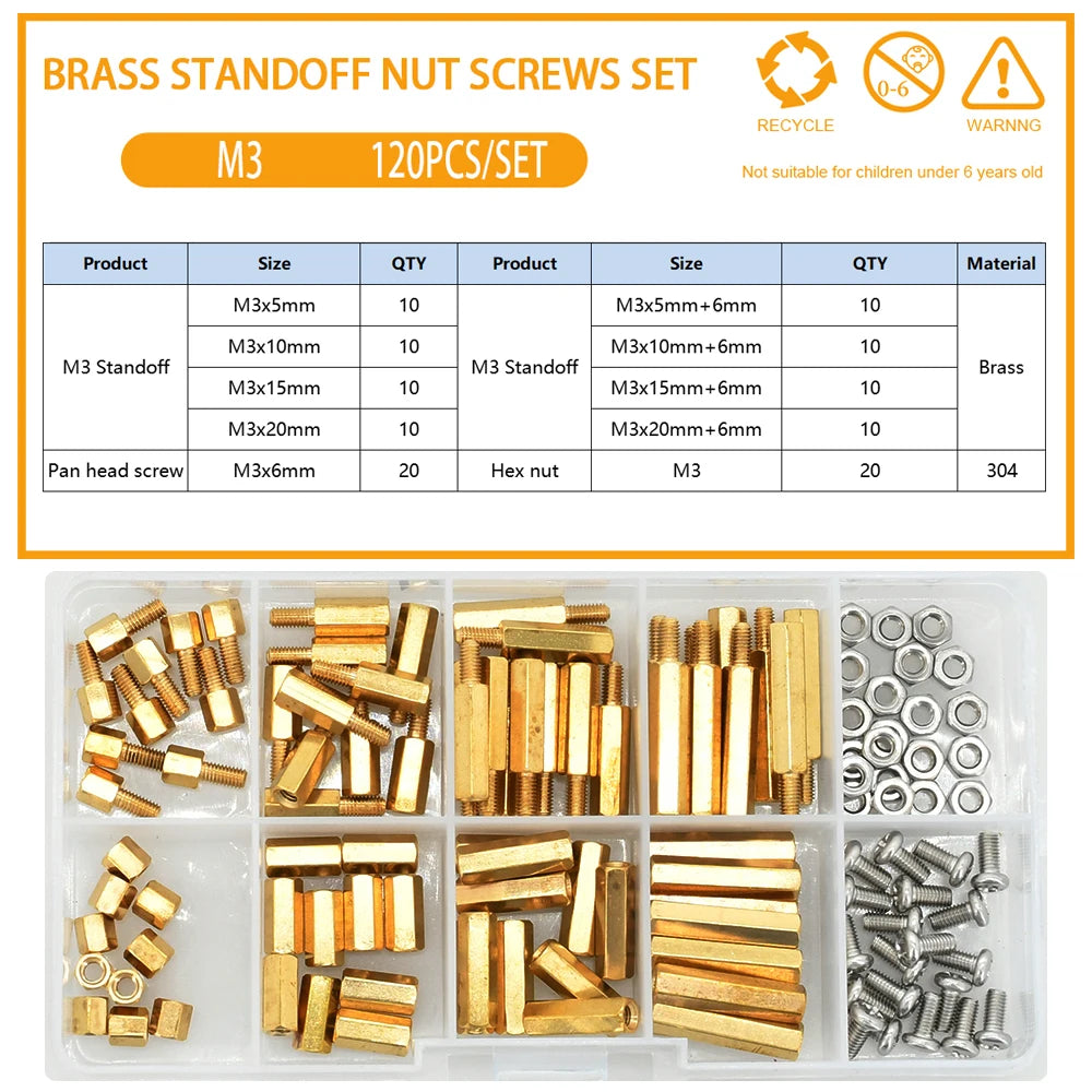 M2 M2.5 M3 M4 Hex Brass Standoff PCB Motherboard Spacer Screw Nut Thread Pillar Mount Male Female Spacer Bolt Assortment Kit