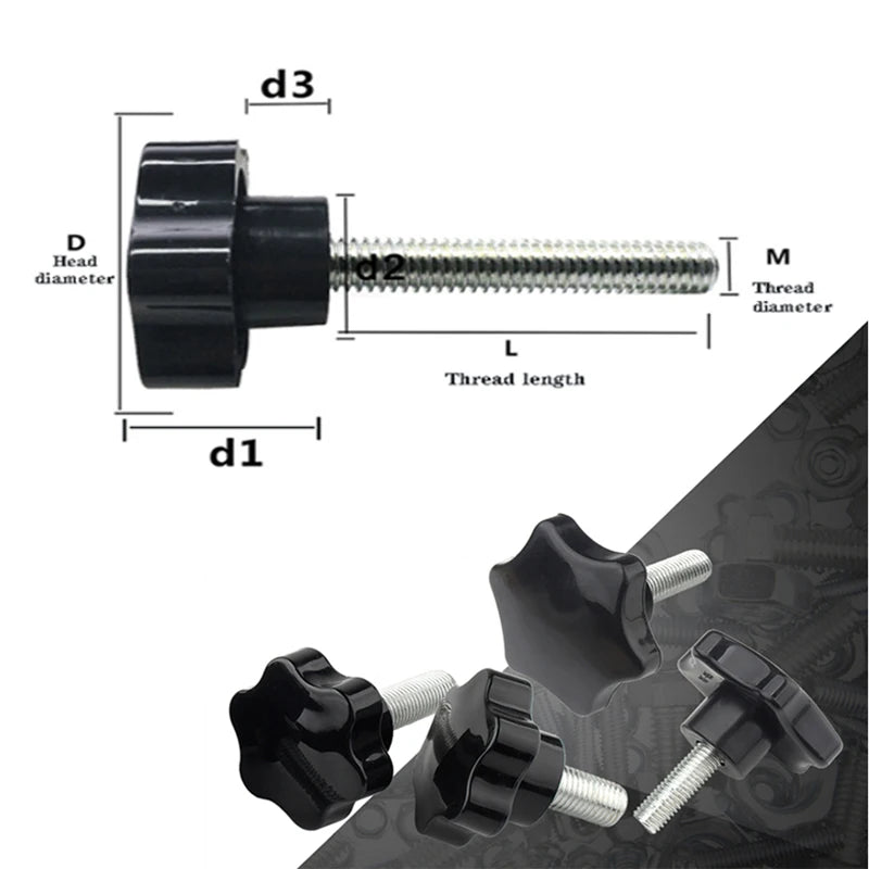 5/10PCS Star Shape Thread Clamping Handle Bolt Bakelite Hand Knob Tightening Screw Industry Equipment Plastic Steel M5 M6 M8