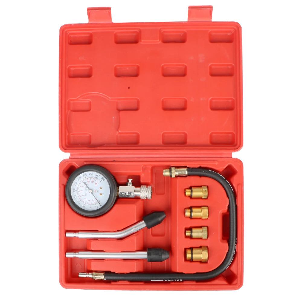 Car Cylinder Tester Kit Gasoline Engine Compression Meter 0-300 PSI Pressure Gauge with M10 M12 M14 M18 Adapter