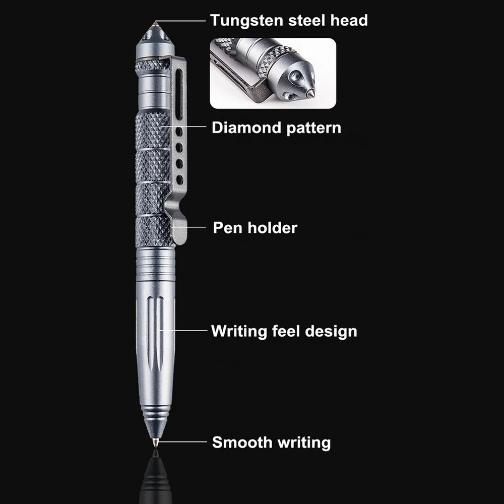 Outdoor-Stift, multifunktionaler Notfall-Glasbrecher-Stift aus Aluminiumlegierung, für den Außenbereich, Camping, Sicherheit, Überlebenswerkzeug 