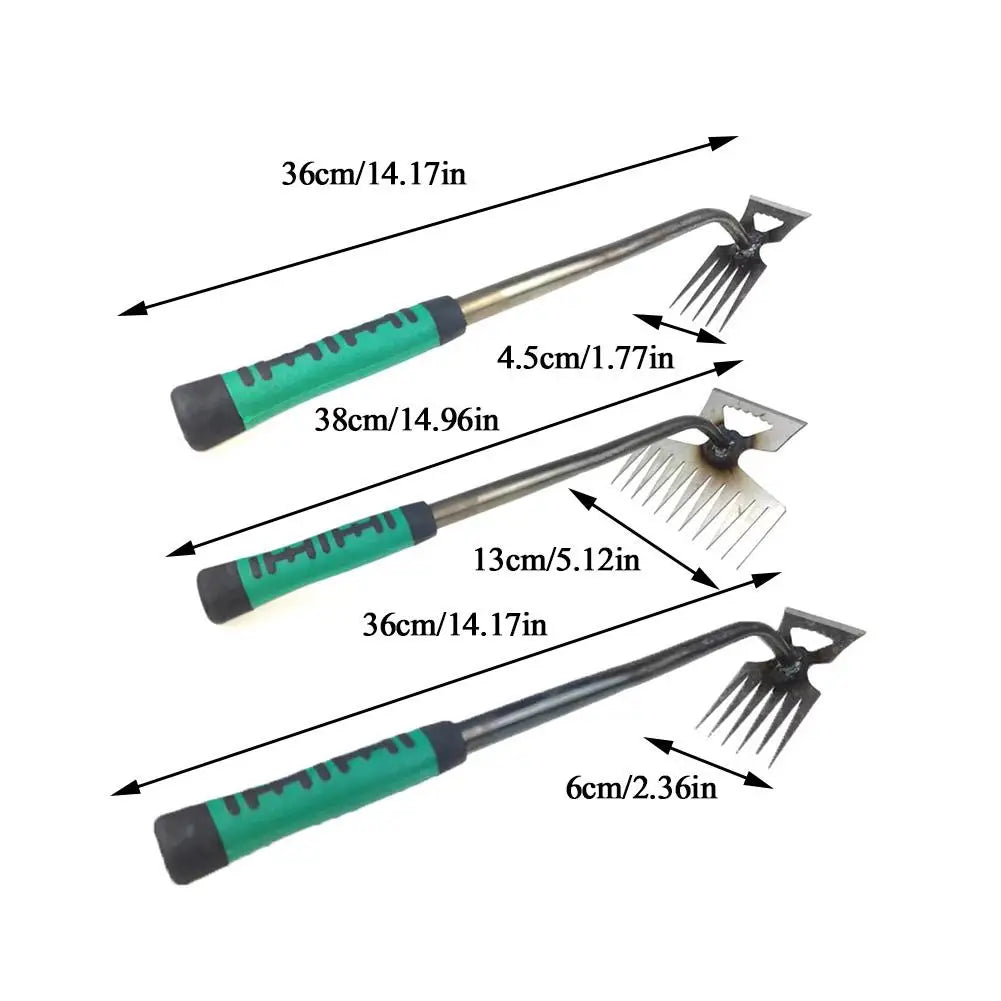 2 In 1 Garden Rake Manual Weed Grass Rooting Tool Puller Shovel 5/6/11 Tooth Weeding Removal Hand Gardening Loose Soil Tool