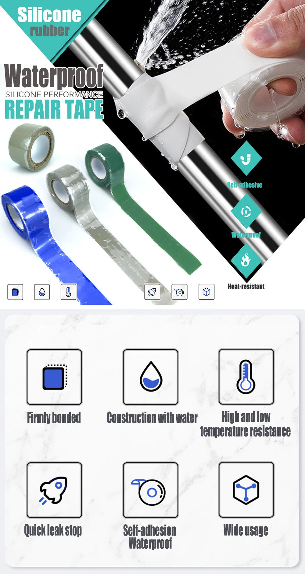 Super Strong Waterproof Stop Leaks Seal Repair Performance Silicone Adhesive Insulating Duct Tapes