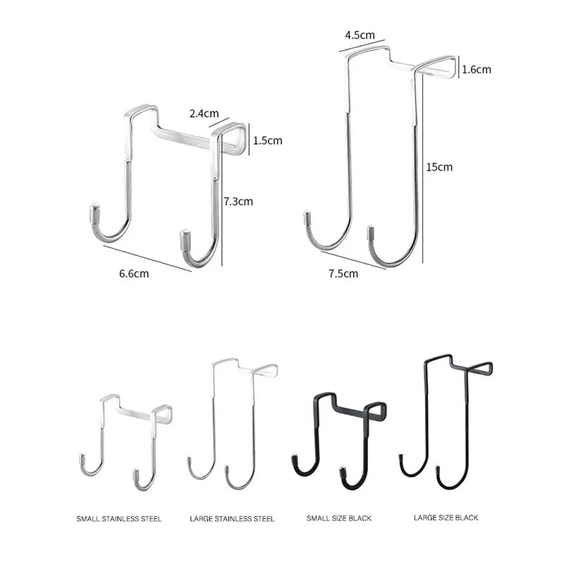 304 Stainless Steel Hook Free Punching Double S-Shape Hook Kitchen Bathroom Cabinet Door Back Type Coat Towel Storage Hanger