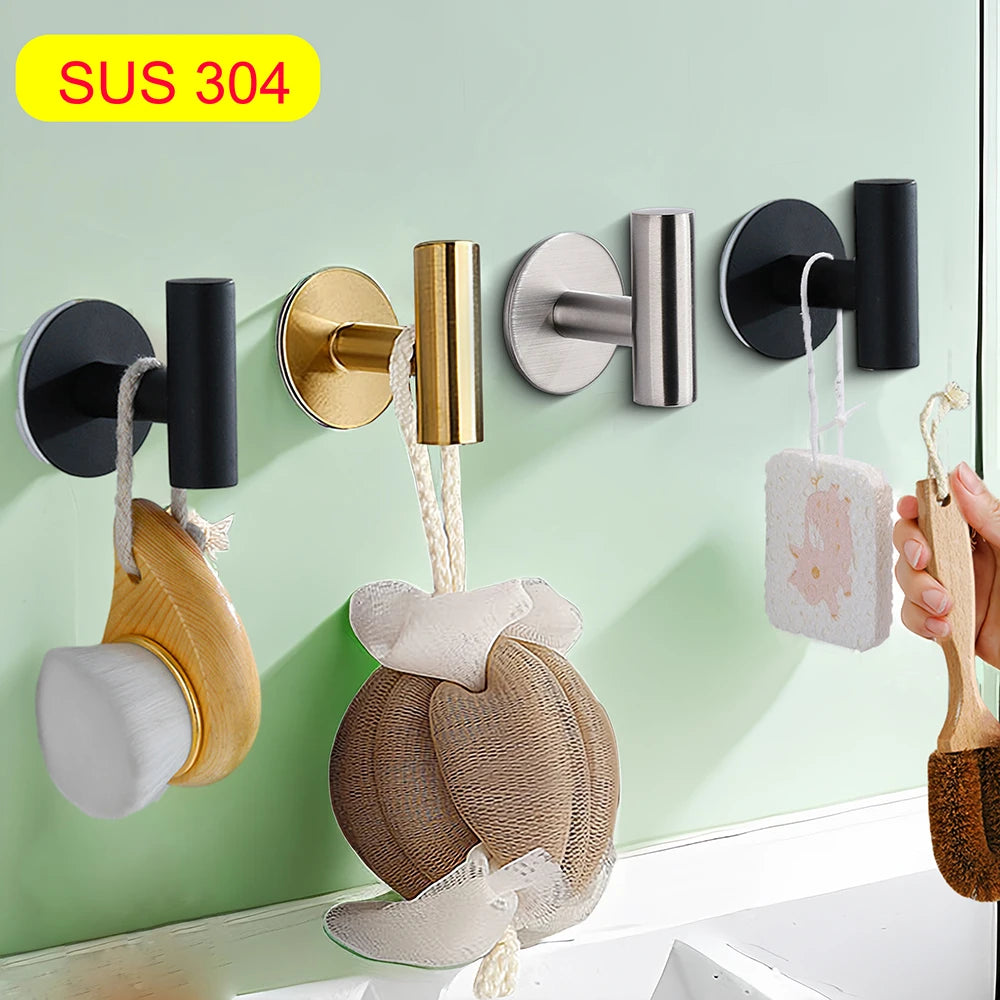 1/2PCS Adhesive Wall Hook Stainless Steel Robe Sticker Hooks Towel Coat Key Pants Hangers Bathroom Kitchen Storage Accessories