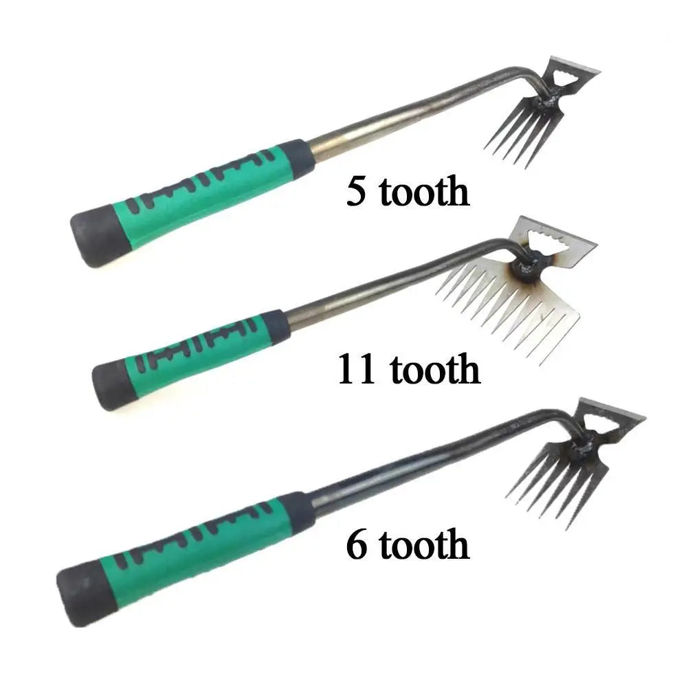 2 In 1 Garden Rake Manual Weed Grass Rooting Tool Puller Shovel 5/6/11 Tooth Weeding Removal Hand Gardening Loose Soil Tool