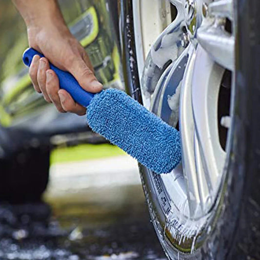 Car Wheel Wash Brush Portable Microfiber Tire Rim with Plastic Handle Auto Trunk Motorcycle Detailing Cleaning Accessories Tool - ToolFlx